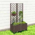 Outsunny Planter Box with Trellis, Self Watering Raised Garden Bed with Lockable Wheels and Drainage Holes, Brown - Image 9