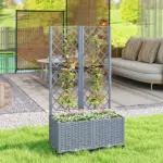 Outsunny Planter Box with Trellis, Self Watering Raised Garden Bed with Lockable Wheels and Drainage Holes, Gray - Image 2