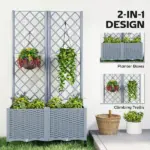 Outsunny Planter Box with Trellis, Self Watering Raised Garden Bed with Lockable Wheels and Drainage Holes, Gray - Image 4