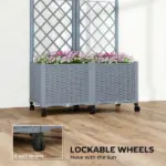 Outsunny Planter Box with Trellis, Self Watering Raised Garden Bed with Lockable Wheels and Drainage Holes, Gray - Image 6