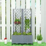 Outsunny Planter Box with Trellis, Self Watering Raised Garden Bed with Lockable Wheels and Drainage Holes, Gray - Image 8