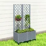 Outsunny Planter Box with Trellis, Self Watering Raised Garden Bed with Lockable Wheels and Drainage Holes, Gray - Image 9