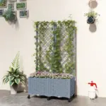 Outsunny Planter Box with Trellis, Self Watering Raised Garden Bed with Lockable Wheels and Drainage Holes, Gray - Image 10