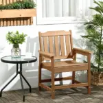 Plastic Patio Chairs, Outdoor Dining Chair with Armrests and Slatted Back, Outdoor Armchair for Lawn, Garden, Poolside, Backyard, Brown - Image 2