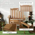 Plastic Patio Chairs, Outdoor Dining Chair with Armrests and Slatted Back, Outdoor Armchair for Lawn, Garden, Poolside, Backyard, Brown - Image 4