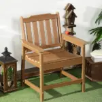 Plastic Patio Chairs, Outdoor Dining Chair with Armrests and Slatted Back, Outdoor Armchair for Lawn, Garden, Poolside, Backyard, Brown - Image 6