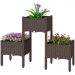 Plastic Raised Garden Bed with Legs, Self Watering Elevated Planter Boxes with Drainage Holes and Plugs, Easy Assembly