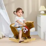 Plush Animal Rocking Horse with Sound and Pedals, Interactive Ride-on Toys for Toddlers 18-36 Months, Brown - Image 2