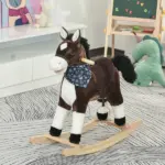 Plush Cowboy Rocking Horse, Wooden Ride-On with Realistic Sounds, Wild West Fun, Brown, for 3-6 Years - Image 2