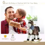 Plush Cowboy Rocking Horse, Wooden Ride-On with Realistic Sounds, Wild West Fun, Brown, for 3-6 Years - Image 4