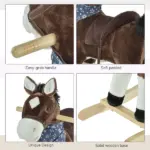 Plush Cowboy Rocking Horse, Wooden Ride-On with Realistic Sounds, Wild West Fun, Brown, for 3-6 Years - Image 6