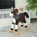 Plush Cowboy Rocking Horse, Wooden Ride-On with Realistic Sounds, Wild West Fun, Brown, for 3-6 Years - Image 10