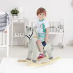 Plush Kids Rocking Horse with Sound for Ages 36 to 72 Months, Gray and White - Image 2