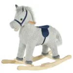 Plush Kids Rocking Horse with Sound for Ages 36 to 72 Months, Gray and White
