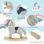 Plush Kids Rocking Horse with Sound for Ages 36 to 72 Months, Gray and White - Image 4
