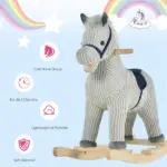 Plush Kids Rocking Horse with Sound for Ages 36 to 72 Months, Gray and White - Image 5