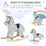 Plush Kids Rocking Horse with Sound for Ages 36 to 72 Months, Gray and White - Image 6