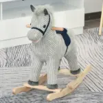 Plush Kids Rocking Horse with Sound for Ages 36 to 72 Months, Gray and White - Image 10