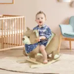 Qaba Plush Rocking Horse with Music, Kids Ride-On Rocker Toy, Soft and Fun Rocking Animal, 18-36 Months, Brown Bear - Image 2