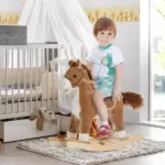 Qaba Plush Rocking Horse with Sounds, Wooden Rockers and Base for Toddlers 36-72 Months, Cozy Toddler Rocking Chair - Image 2
