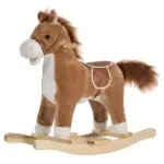 Qaba Plush Rocking Horse with Sounds, Wooden Rockers and Base for Toddlers 36-72 Months, Cozy Toddler Rocking Chair