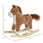 Qaba Plush Rocking Horse with Sounds, Wooden Rockers and Base for Toddlers 36-72 Months, Cozy Toddler Rocking Chair - Image 3