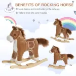 Qaba Plush Rocking Horse with Sounds, Wooden Rockers and Base for Toddlers 36-72 Months, Cozy Toddler Rocking Chair - Image 4