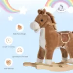 Qaba Plush Rocking Horse with Sounds, Wooden Rockers and Base for Toddlers 36-72 Months, Cozy Toddler Rocking Chair - Image 5