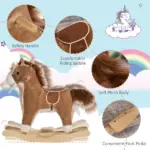 Qaba Plush Rocking Horse with Sounds, Wooden Rockers and Base for Toddlers 36-72 Months, Cozy Toddler Rocking Chair - Image 7