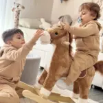 Qaba Plush Rocking Horse with Sounds, Wooden Rockers and Base for Toddlers 36-72 Months, Cozy Toddler Rocking Chair - Image 8