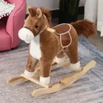 Qaba Plush Rocking Horse with Sounds, Wooden Rockers and Base for Toddlers 36-72 Months, Cozy Toddler Rocking Chair - Image 10