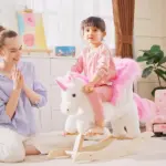 Plush Rocking Unicorn, Wooden Ride-On Chair, Lullaby Song, 18-36 Months, White and Pink, for Babies - Image 2