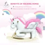 Plush Rocking Unicorn, Wooden Ride-On Chair, Lullaby Song, 18-36 Months, White and Pink, for Babies - Image 4