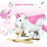 Plush Rocking Unicorn, Wooden Ride-On Chair, Lullaby Song, 18-36 Months, White and Pink, for Babies - Image 5