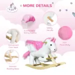 Plush Rocking Unicorn, Wooden Ride-On Chair, Lullaby Song, 18-36 Months, White and Pink, for Babies - Image 6