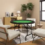 Poker Table Foldable 47" Round Casino Folding Game Table for 8 Players with Cup Holders, Green - Image 9