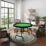 Poker Table Foldable 47" Round Casino Folding Game Table for 8 Players with Cup Holders, Green - Image 10