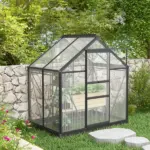 Outsunny Polycarbonate Greenhouse, Heavy-Duty Outdoor Aluminum Walk-in Green House Kit Vent Door, 6.2'x4.3'x6.6' Gray - Image 2