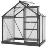 Outsunny Polycarbonate Greenhouse, Heavy-Duty Outdoor Aluminum Walk-in Green House Kit Vent Door, 6.2'x4.3'x6.6' Gray - Image 11