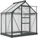 Outsunny Polycarbonate Greenhouse, Heavy-Duty Outdoor Aluminum Walk-in Green House Kit Vent Door, 6.2'x4.3'x6.6' Gray