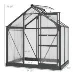 Outsunny Polycarbonate Greenhouse, Heavy-Duty Outdoor Aluminum Walk-in Green House Kit Vent Door, 6.2'x4.3'x6.6' Gray - Image 3