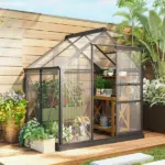 Outsunny Polycarbonate Greenhouse, Heavy-Duty Outdoor Aluminum Walk-in Green House Kit Vent Door, 6.2'x4.3'x6.6' Gray - Image 4
