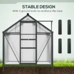 Outsunny Polycarbonate Greenhouse, Heavy-Duty Outdoor Aluminum Walk-in Green House Kit Vent Door, 6.2'x4.3'x6.6' Gray - Image 5