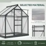 Outsunny Polycarbonate Greenhouse, Heavy-Duty Outdoor Aluminum Walk-in Green House Kit Vent Door, 6.2'x4.3'x6.6' Gray - Image 6
