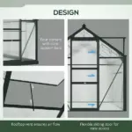 Outsunny Polycarbonate Greenhouse, Heavy-Duty Outdoor Aluminum Walk-in Green House Kit Vent Door, 6.2'x4.3'x6.6' Gray - Image 7