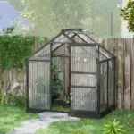 Outsunny Polycarbonate Greenhouse, Heavy-Duty Outdoor Aluminum Walk-in Green House Kit Vent Door, 6.2'x4.3'x6.6' Gray - Image 10