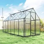 Polycarbonate Greenhouse with Swing Door and Two Adjustable Roof Vents, Aluminum Walk-in Greenhouse, 11x6 ft, Black - Image 3