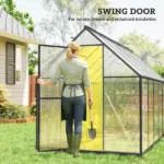 Polycarbonate Greenhouse with Swing Door and Two Adjustable Roof Vents, Aluminum Walk-in Greenhouse, 11x6 ft, Black - Image 6