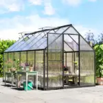 Polycarbonate Greenhouse with Swing Door and Two Adjustable Roof Vents, Aluminum Walk-in Greenhouse, 11x6 ft, Black - Image 8