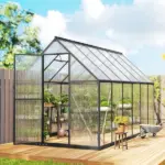 Polycarbonate Greenhouse with Swing Door and Two Adjustable Roof Vents, Aluminum Walk-in Greenhouse, 11x6 ft, Black - Image 9